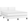 Cama Matrimonial | Cama Para Adultos | Cama Box Spring Colchón Y Led Cuero Sintético Blanco 140x190 Cm Cfw823629