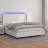 Cama Doble | Cama Box Spring | Cama Para Adultos Colchón Y Led Cuero Sintético Blanco 160x200 Cm Cfw813543