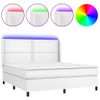 Cama Doble | Cama Box Spring | Cama Para Adultos Colchón Y Led Cuero Sintético Blanco 160x200 Cm Cfw813543