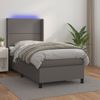 Cama Para Adultos | Cama Box Spring Colchón Y Led Cuero Sintético Gris 100x200 Cm Cfw133904