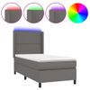 Cama Para Adultos | Cama Box Spring Colchón Y Led Cuero Sintético Gris 100x200 Cm Cfw133904