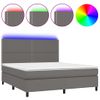 Cama Doble | Cama Box Spring | Cama Para Adultos Colchón Y Led Cuero Sintético Gris 160x200 Cm Cfw120848