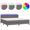 Cama Para Adultos | Cama Box Spring Colchón Y Led Cuero Sintético Gris 200x200 Cm Cfw380937