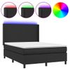 Cama Doble | Cama Box Spring | Cama Para Adultos Colchón Y Led Cuero Sintético Negro 140x190 Cm Cfw968897