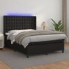 Cama Doble | Cama Box Spring | Cama Para Adultos Colchón Y Led Cuero Sintético Negro 140x190 Cm Cfw625349