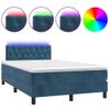 Cama Matrimonial | Cama Para Adultos | Cama Box Spring Colchón Y Led Terciopelo Azul Oscuro 120x190 Cm Cfw865521