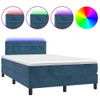 Cama Matrimonial | Cama Para Adultos | Cama Box Spring Colchón Y Led Terciopelo Azul Oscuro 120x190 Cm Cfw684230