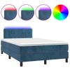 Cama Matrimonial | Cama Para Adultos | Cama Box Spring Colchón Y Led Terciopelo Azul Oscuro 120x200 Cm Cfw374141