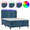 Cama Matrimonial | Cama Para Adultos | Cama Box Spring Colchón Y Led Terciopelo Azul Oscuro 140x190 Cm Cfw740031