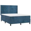 Cama Matrimonial | Cama Para Adultos | Cama Box Spring Colchón Y Led Terciopelo Azul Oscuro 140x190 Cm Cfw740031