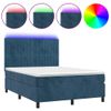 Cama Matrimonial | Cama Para Adultos | Cama Box Spring Colchón Y Led Terciopelo Azul Oscuro 140x190 Cm Cfw927765