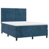 Cama Matrimonial | Cama Para Adultos | Cama Box Spring Colchón Y Led Terciopelo Azul Oscuro 140x190 Cm Cfw927765