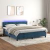 Cama Matrimonial | Cama Para Adultos | Cama Box Spring Colchón Y Led Terciopelo Azul Oscuro 180x200 Cm Cfw178616