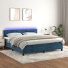 Cama Matrimonial | Cama Para Adultos | Cama Box Spring Colchón Y Led Terciopelo Azul Oscuro 180x200 Cm Cfw86963