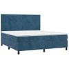 Cama Matrimonial | Cama Para Adultos | Cama Box Spring Colchón Y Led Terciopelo Azul Oscuro 180x200 Cm Cfw739194