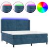 Cama Matrimonial | Cama Para Adultos | Cama Box Spring Colchón Y Led Terciopelo Azul Oscuro 180x200 Cm Cfw792663