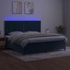 Cama Doble | Cama Box Spring | Cama Para Adultos Colchón Y Led Terciopelo Azul Oscuro 200x200 Cm Cfw238642