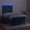 Cama Individual | Cama Para Adultos | Cama Box Spring Colchón Y Led Terciopelo Azul Oscuro 80x200 Cm Cfw859472