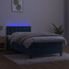 Cama Individual | Cama Para Adultos | Cama Box Spring Colchón Y Led Terciopelo Azul Oscuro 90x200 Cm Cfw395123