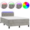 Cama Doble | Cama Box Spring | Cama Para Adultos Colchón Y Led Terciopelo Gris Claro 120x200 Cm Cfw171820