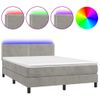 Cama Matrimonial | Cama Para Adultos | Cama Box Spring Colchón Y Led Terciopelo Gris Claro 140x190 Cm Cfw208601