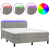 Cama Matrimonial | Cama Para Adultos | Cama Box Spring Colchón Y Led Terciopelo Gris Claro 140x190 Cm Cfw346203