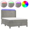 Cama Doble | Cama Box Spring | Cama Para Adultos Colchón Y Led Terciopelo Gris Claro 140x190 Cm Cfw717467