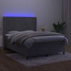 Cama Doble | Cama Box Spring | Cama Para Adultos Colchón Y Led Terciopelo Gris Claro 140x190 Cm Cfw717467