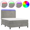 Cama Doble | Cama Box Spring | Cama Para Adultos Colchón Y Led Terciopelo Gris Claro 140x190 Cm Cfw301401