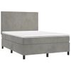 Cama Doble | Cama Box Spring | Cama Para Adultos Colchón Y Led Terciopelo Gris Claro 140x190 Cm Cfw301401