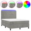 Cama Matrimonial | Cama Para Adultos | Cama Box Spring Colchón Y Led Terciopelo Gris Claro 140x190 Cm Cfw938056