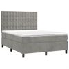 Cama Matrimonial | Cama Para Adultos | Cama Box Spring Colchón Y Led Terciopelo Gris Claro 140x190 Cm Cfw938056