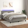 Cama Matrimonial | Cama Para Adultos | Cama Box Spring Colchón Y Led Terciopelo Gris Claro 140x190 Cm Cfw943544