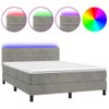 Cama Matrimonial | Cama Para Adultos | Cama Box Spring Colchón Y Led Terciopelo Gris Claro 140x190 Cm Cfw943544