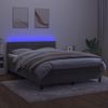 Cama Matrimonial | Cama Para Adultos | Cama Box Spring Colchón Y Led Terciopelo Gris Claro 140x190 Cm Cfw943544