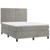 Cama Matrimonial | Cama Para Adultos | Cama Box Spring Colchón Y Led Terciopelo Gris Claro 140x200 Cm Cfw784397