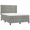 Cama Matrimonial | Cama Para Adultos | Cama Box Spring Colchón Y Led Terciopelo Gris Claro 140x200 Cm Cfw82675