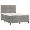 Cama Matrimonial | Cama Para Adultos | Cama Box Spring Colchón Y Led Terciopelo Gris Claro 140x200 Cm Cfw822601