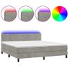 Cama Matrimonial | Cama Para Adultos | Cama Box Spring Colchón Y Led Terciopelo Gris Claro 180x200 Cm Cfw211979