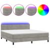 Cama Doble | Cama Box Spring | Cama Para Adultos Colchón Y Led Terciopelo Gris Claro 180x200 Cm Cfw755692