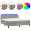 Cama Matrimonial | Cama Para Adultos | Cama Box Spring Colchón Y Led Terciopelo Gris Claro 180x200 Cm Cfw505200