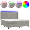 Cama Matrimonial | Cama Para Adultos | Cama Box Spring Colchón Y Led Terciopelo Gris Claro 180x200 Cm Cfw557888