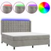 Cama Matrimonial | Cama Para Adultos | Cama Box Spring Colchón Y Led Terciopelo Gris Claro 180x200 Cm Cfw924332