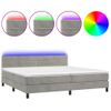 Cama Doble | Cama Box Spring | Cama Para Adultos Colchón Y Led Terciopelo Gris Claro 200x200 Cm Cfw476518