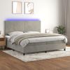 Cama Doble | Cama Box Spring | Cama Para Adultos Colchón Y Led Terciopelo Gris Claro 200x200 Cm Cfw670184