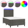 Cama Matrimonial | Cama Para Adultos | Cama Box Spring Colchón Y Led Terciopelo Gris Oscuro 120x190 Cm Cfw774914