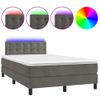 Cama Matrimonial | Cama Para Adultos | Cama Box Spring Colchón Y Led Terciopelo Gris Oscuro 120x200 Cm Cfw574272