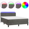 Cama Matrimonial | Cama Para Adultos | Cama Box Spring Colchón Y Led Terciopelo Gris Oscuro 140x190 Cm Cfw265187