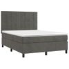 Cama Matrimonial | Cama Para Adultos | Cama Box Spring Colchón Y Led Terciopelo Gris Oscuro 140x190 Cm Cfw992258