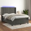 Cama Matrimonial | Cama Para Adultos | Cama Box Spring Colchón Y Led Terciopelo Gris Oscuro 140x190 Cm Cfw756084